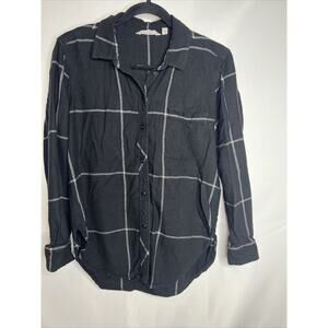 ATHLETA Shirt Womens Small Black White Long Sleeve Button Down